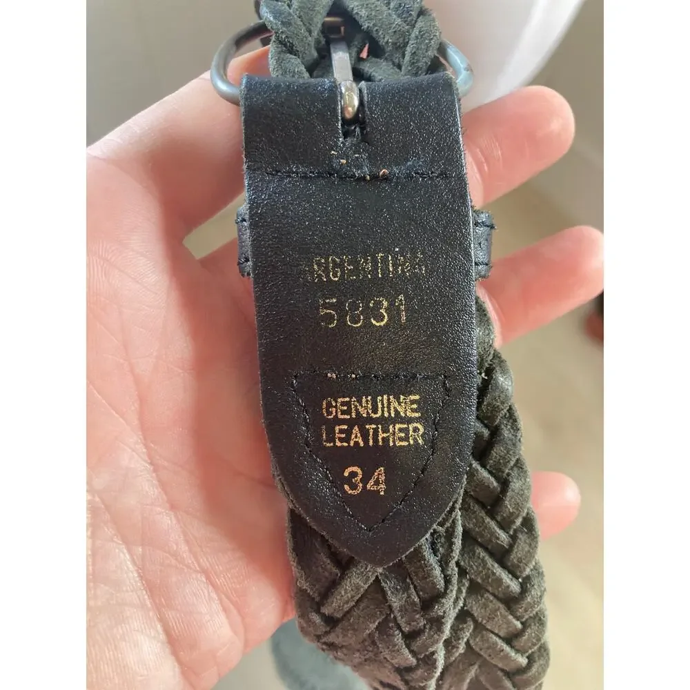 Made in Argentina Black Braided Leather Belt, Size 34